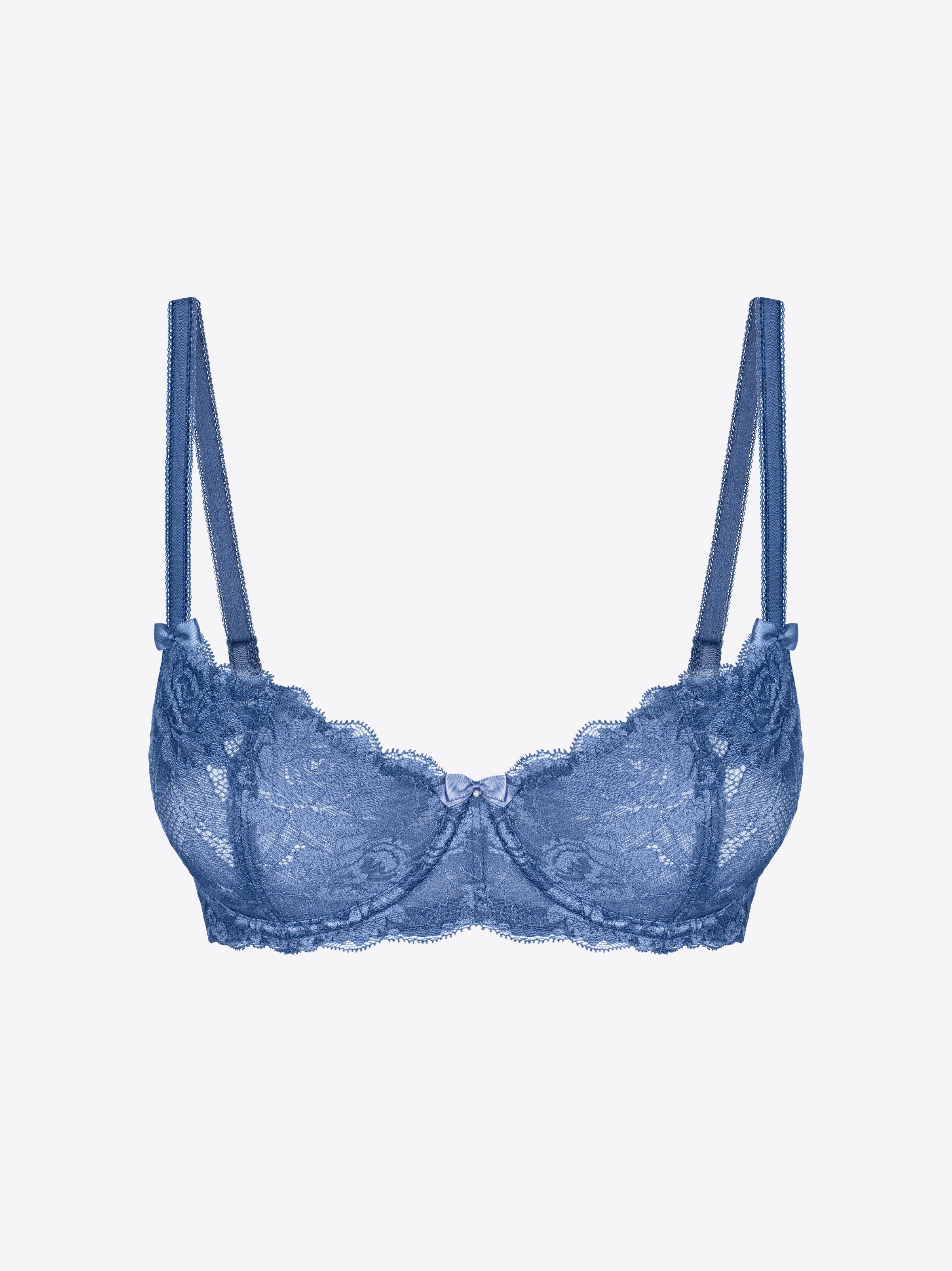 Be You Rib & Lace Balconette Bra in Turquoise Blue